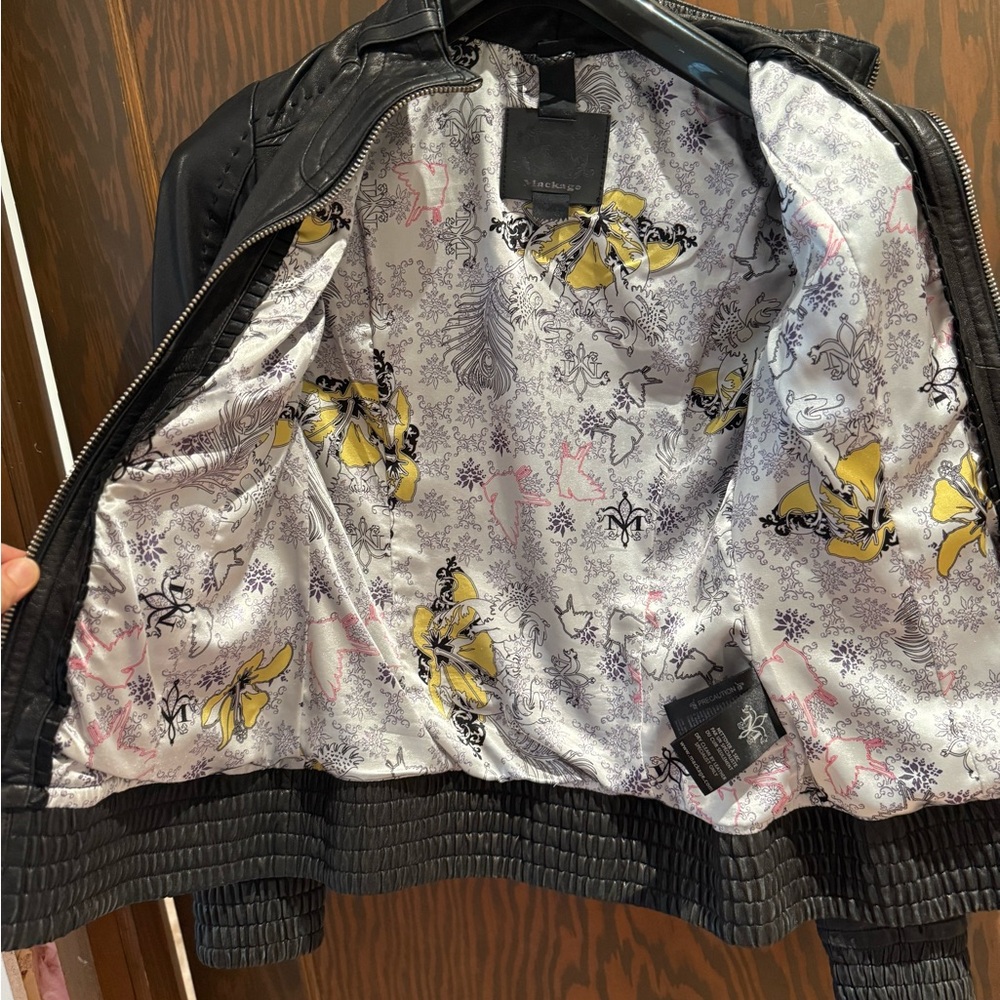 MACKAGE Black Leather Moto Jacket with Quilted Details - Picture 9 of 10